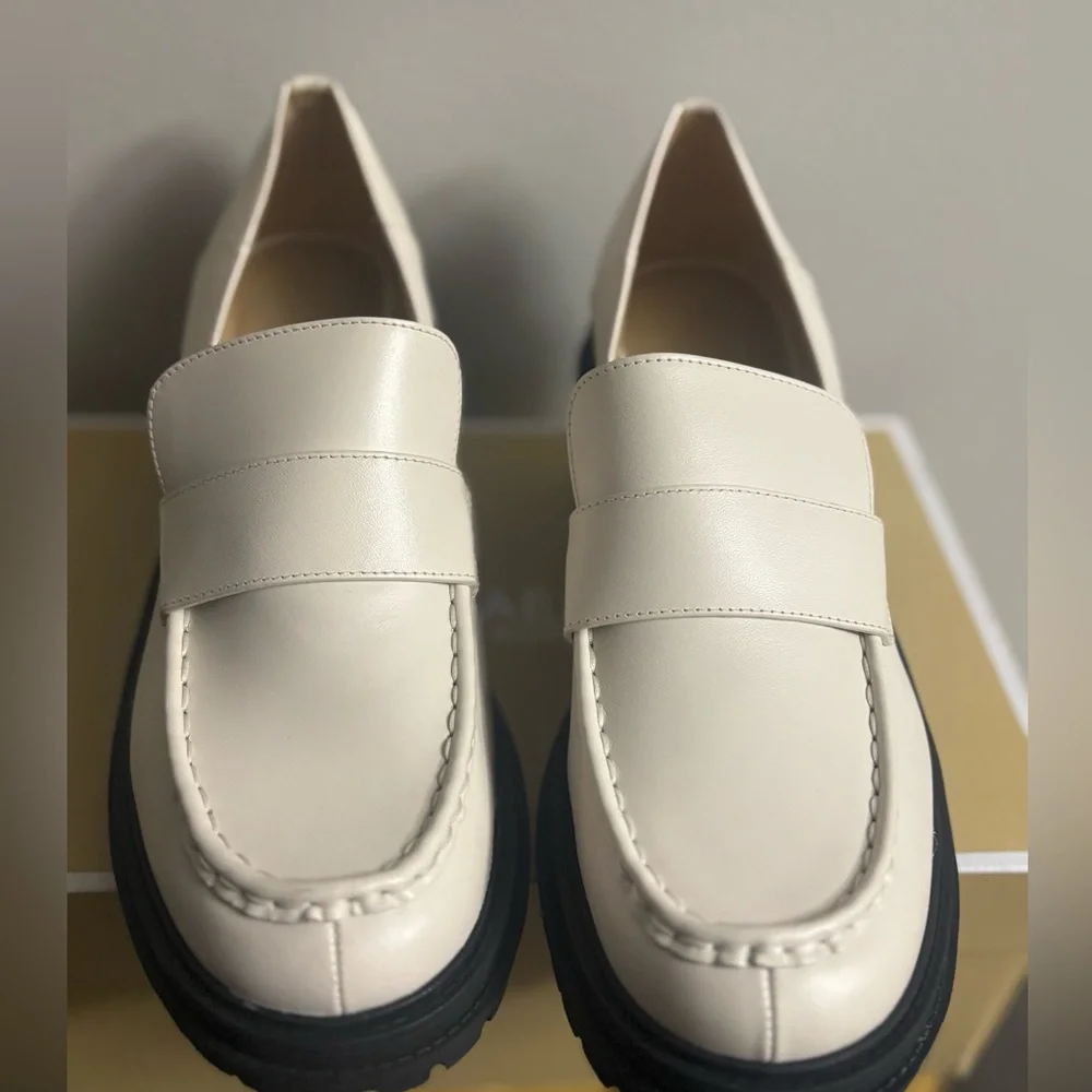 Michael Kors Rocco Block Heeled Loafer Leather LT Cream 9.5 #2